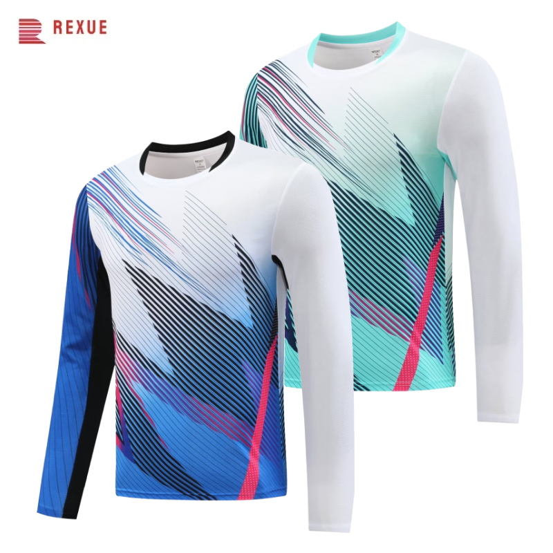 Badminton Jersey - Langarm-Badminton-Shirt, Unisex, Tischtennis-Trikot, V-Ausschnitt, Ping-Pong-Shirt, Bekleidung